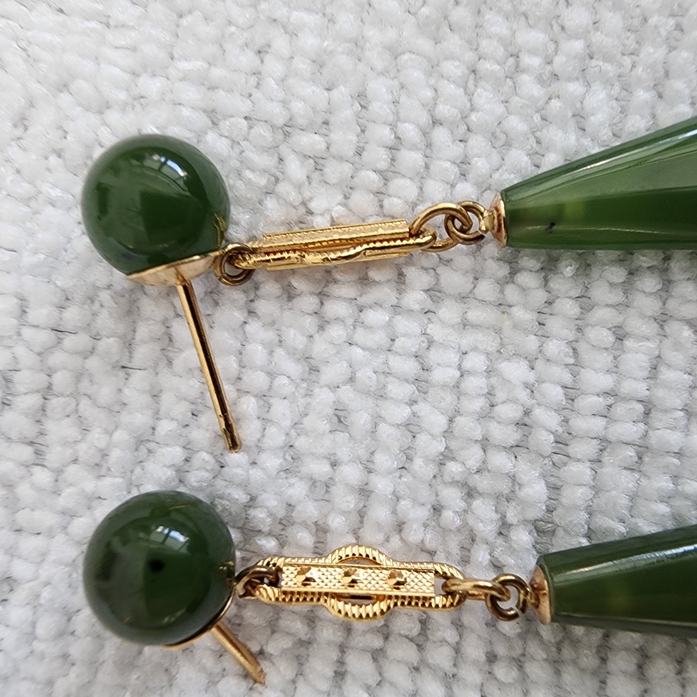 Stunning Green jade  and Gold filled Dangle Earrings